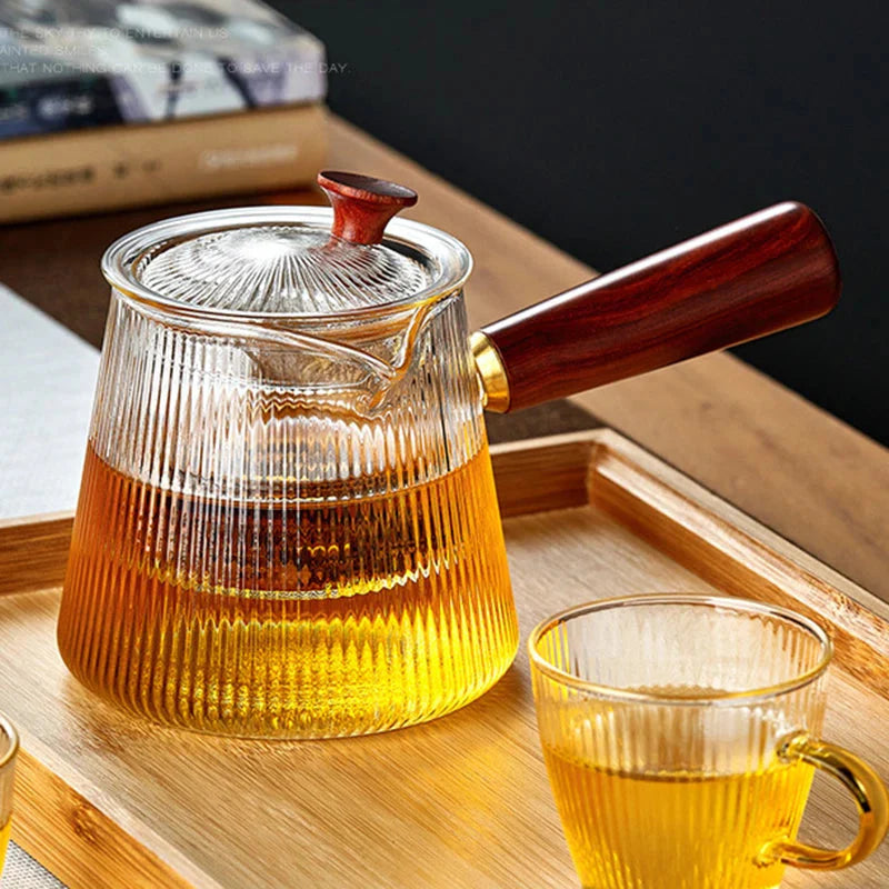 Glass tekanne med avtagbar klar infuser sandeltre håndtak glasskjeler | Skanto