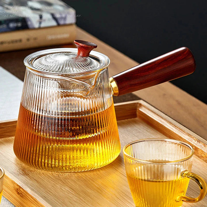 Glass tekanne med avtagbar klar infuser sandeltre håndtak glasskjeler | Skanto