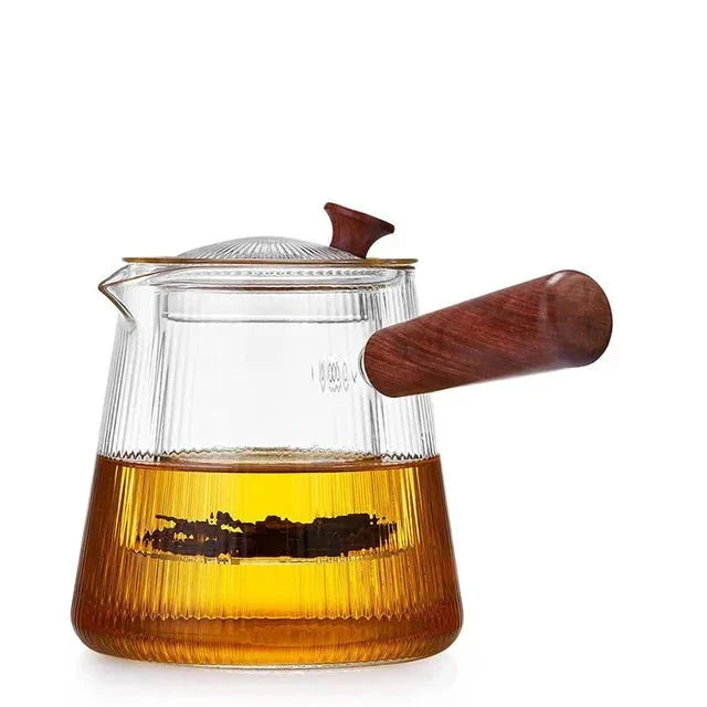 Glass tekanne med avtagbar klar infuser sandeltre håndtak glasskjeler | Skanto