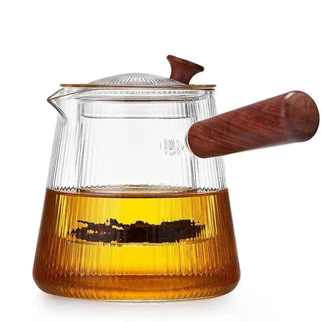 Glass tekanne med avtagbar klar infuser sandeltre håndtak glasskjeler | Skanto