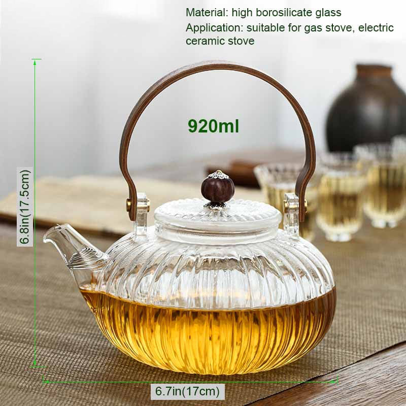 Glass tekanne med avtakbart filter, treskaft, borosilikat tekanne | Skanto