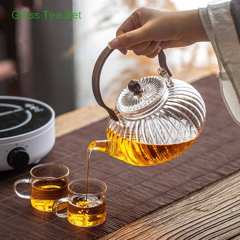 Glass tekanne med avtakbart filter, treskaft, borosilikat tekanne | Skanto