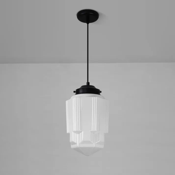 Vintage Geometrisk Hengelampe laget av Matt Glass – Retro Pendellampe for Spisestue | Skanto