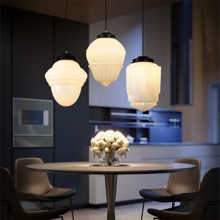 Vintage Geometrisk Hengelampe laget av Matt Glass – Retro Pendellampe for Spisestue | Skanto