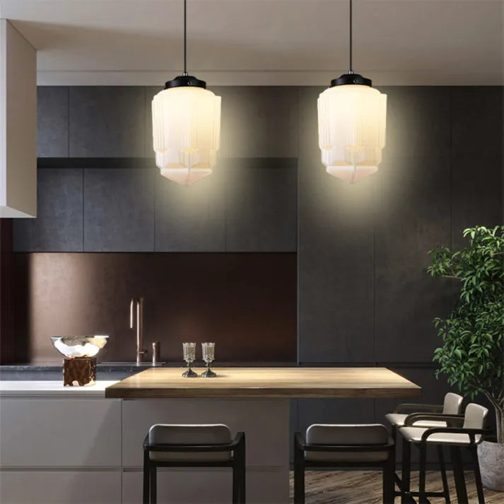 Vintage Geometrisk Hengelampe laget av Matt Glass – Retro Pendellampe for Spisestue | Skanto