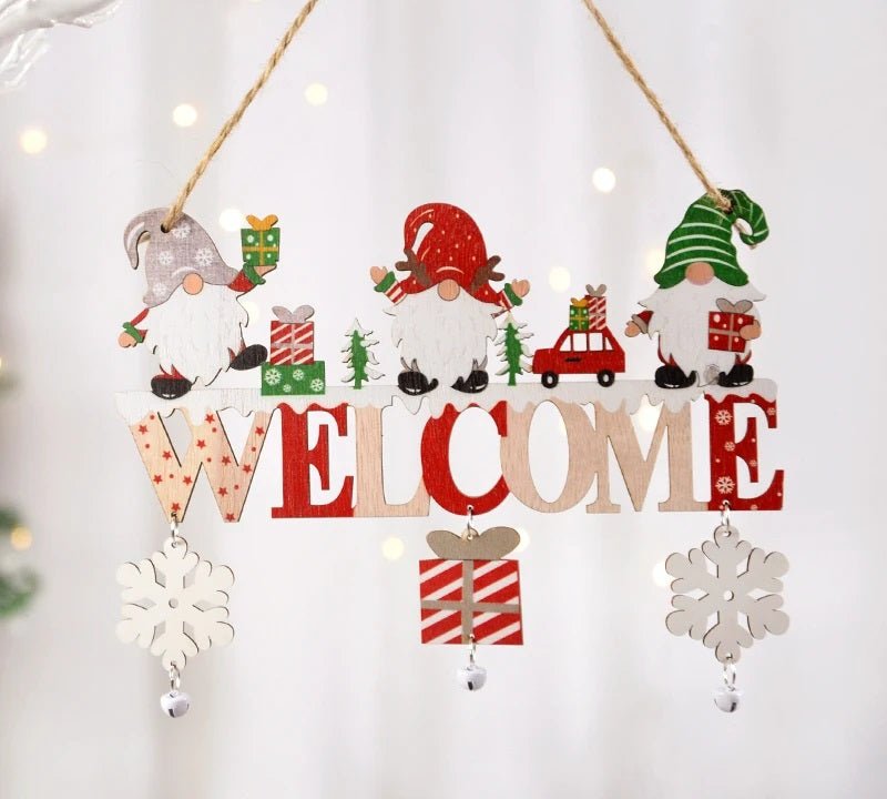 Skanto | Gnome Julestrad Tre Henge Ornament Skilt - Sett med 5 – Festlig Juledekorasjon for Hjem, Dør og Tre, Perfekt for Høytidsstemning