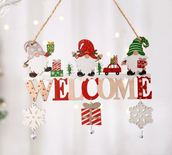 Skanto | Gnome Julestrad Tre Henge Ornament Skilt - Sett med 5 – Festlig Juledekorasjon for Hjem, Dør og Tre, Perfekt for Høytidsstemning