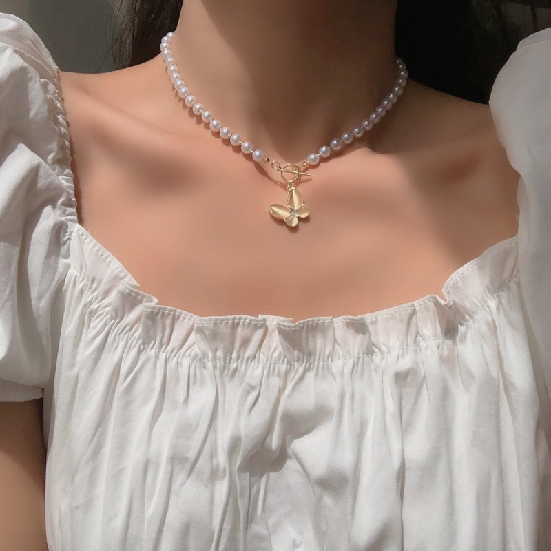 Skanto | Gull Krystall Sommerfugl Lås Choker Halskjede