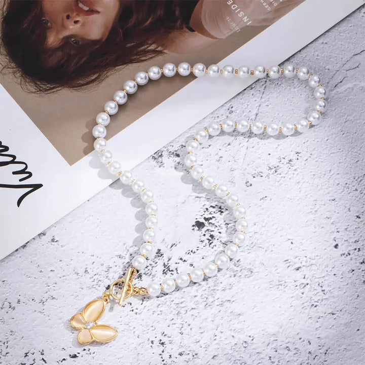 Skanto | Gull Krystall Sommerfugl Lås Choker Halskjede