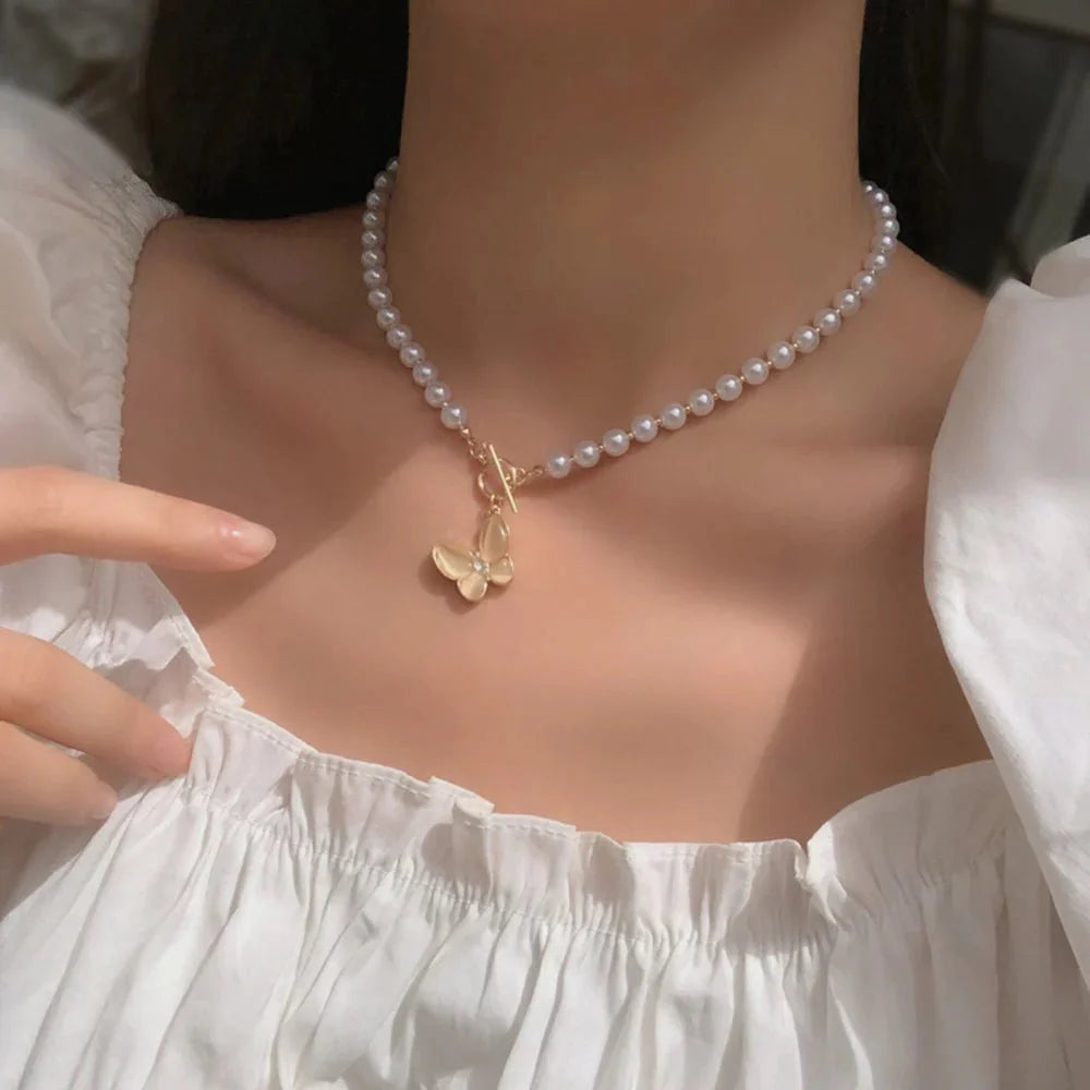 Skanto | Gull Krystall Sommerfugl Lås Choker Halskjede