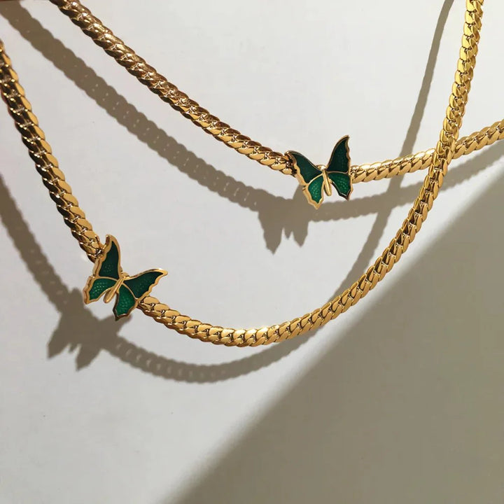 Skanto | Gylden fiskebein sommerfugl choker halskjede