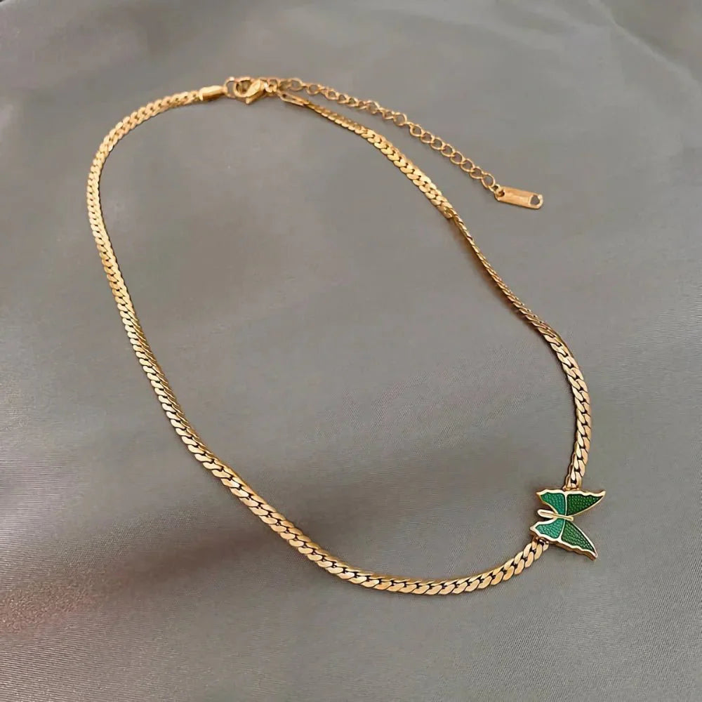 Skanto | Gylden fiskebein sommerfugl choker halskjede