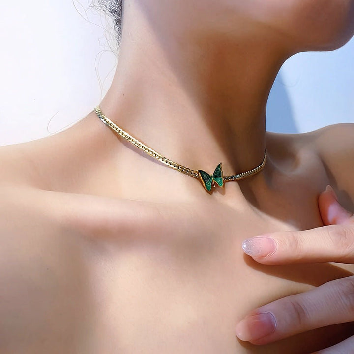 Skanto | Gylden fiskebein sommerfugl choker halskjede