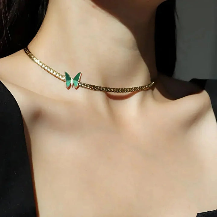 Skanto | Gylden fiskebein sommerfugl choker halskjede