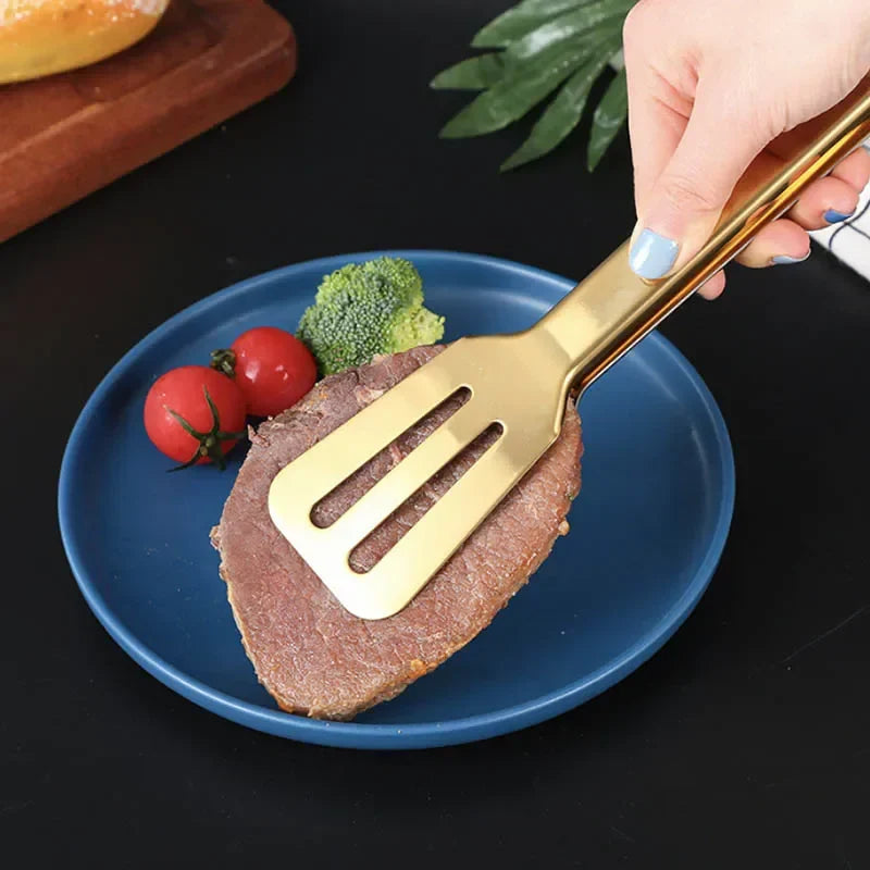 Gyldne rustfritt stål mat tang kjøkkenverktøy serverings tang | Skanto
