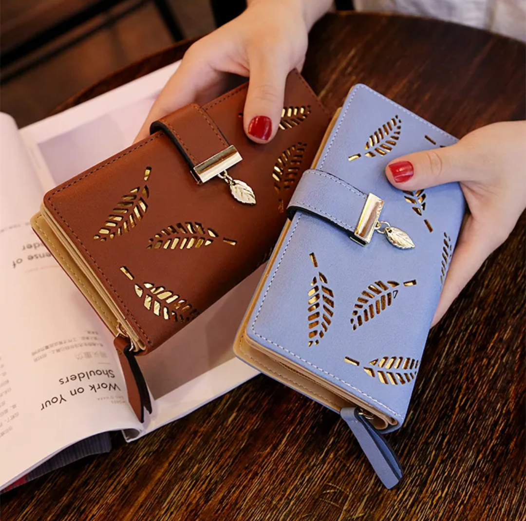 Skanto | GoldenLeaf PU Lær lommebok med blad charm design