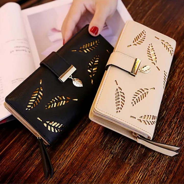 Skanto | GoldenLeaf PU Lær lommebok med blad charm design