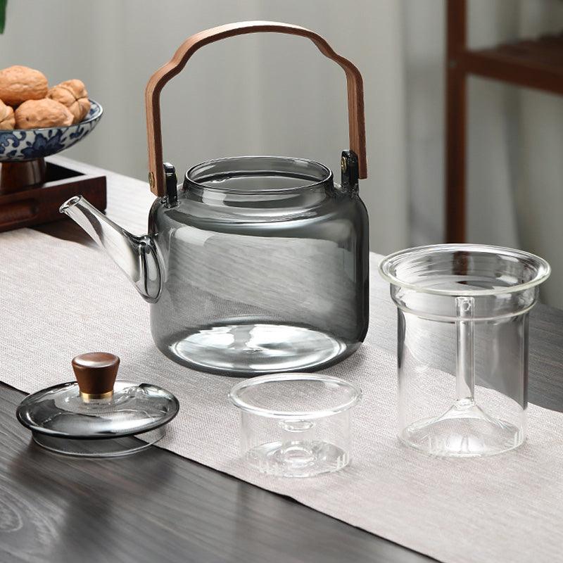 Elegant glass- og tretekanne for den perfekte tilberedningen av løse teblader | Skanto
