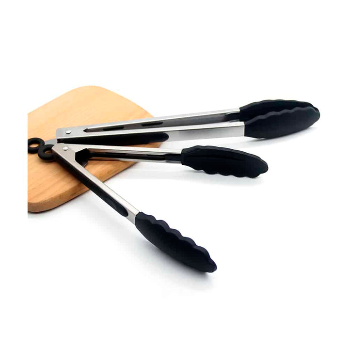 Silikontang og rustfritt stål grilltang - 23/30 cm - Hvit / Svart | Skanto
