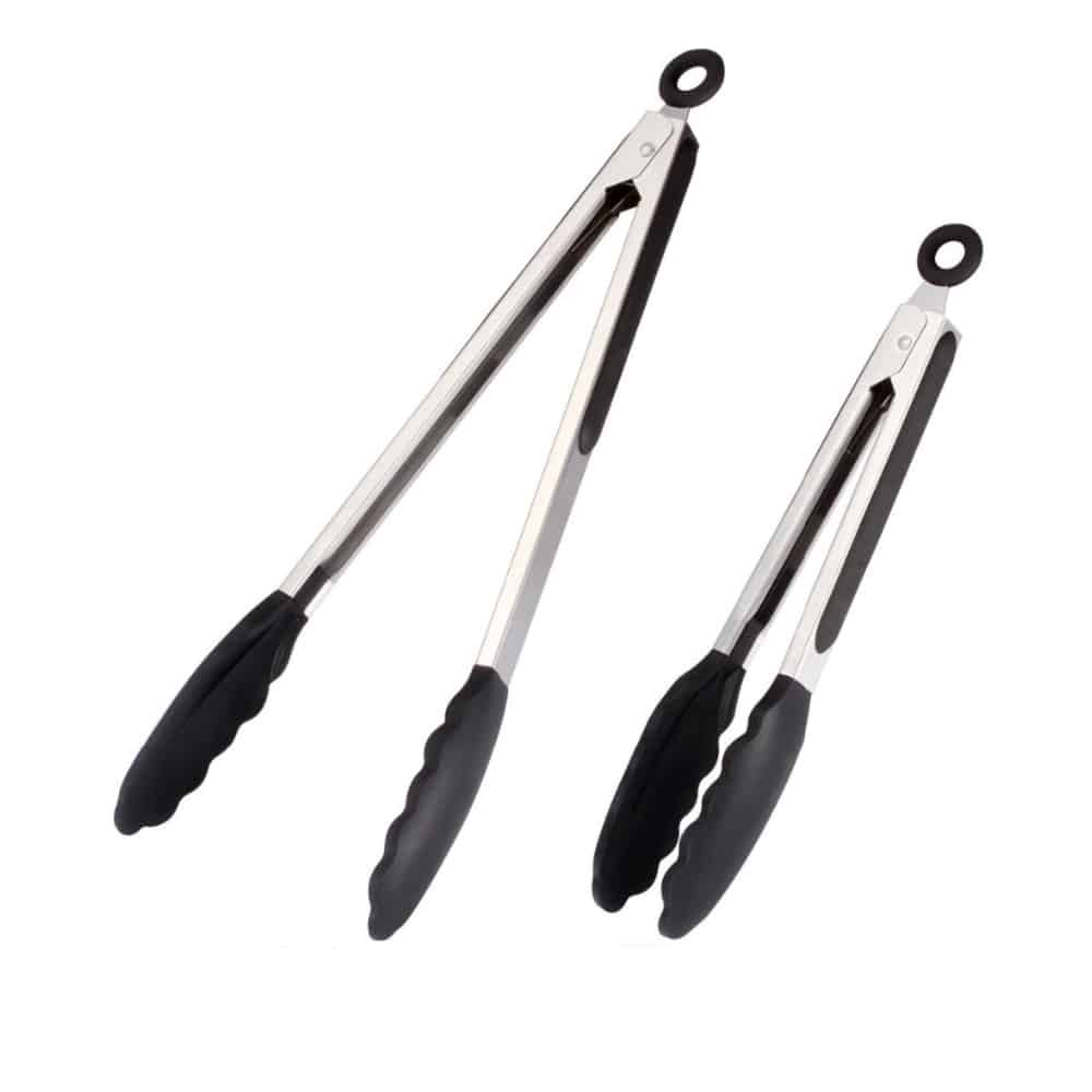 Silikontang og rustfritt stål grilltang - 23/30 cm - Hvit / Svart | Skanto