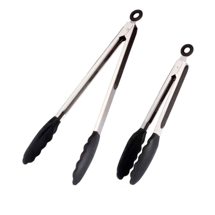 Silikontang og rustfritt stål grilltang - 23/30 cm - Hvit / Svart | Skanto