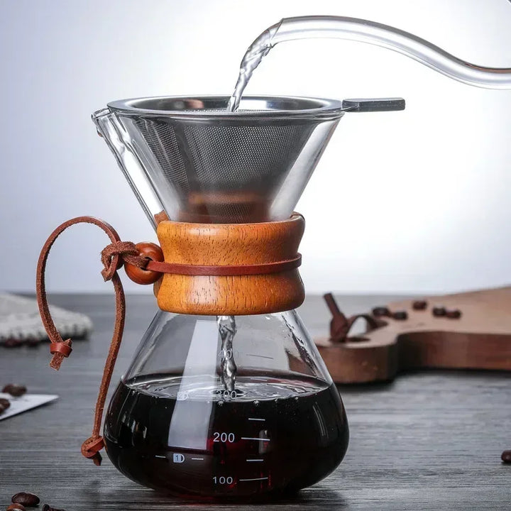 Håndglass kaffekjele med rustfritt stålfilter dryppbrygger kaffe | Skanto