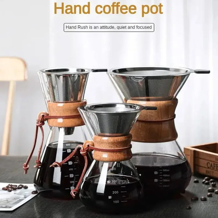 Håndglass kaffekjele med rustfritt stålfilter dryppbrygger kaffe | Skanto