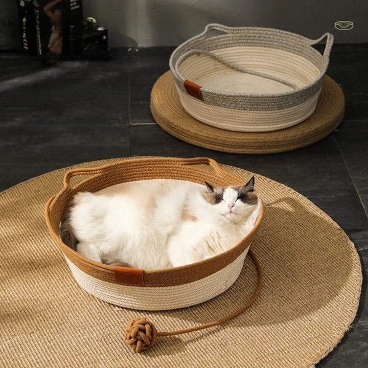 Håndvevd bomull tau seng for katter - CozyNest Skanto