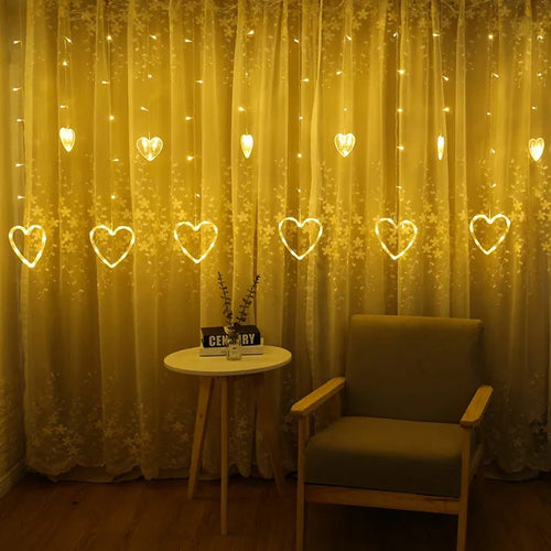 Skanto | Hjerteformede LED Gardinlys – 3,5M Fe Garland for Valentinsdag, Bryllup, Jul og Soverom Festdekor (220V/110V)