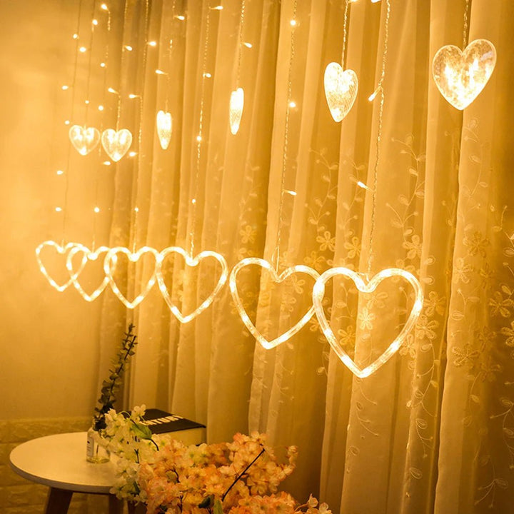 Skanto | Hjerteformede LED Gardinlys – 3,5M Fe Garland for Valentinsdag, Bryllup, Jul og Soverom Festdekor (220V/110V)