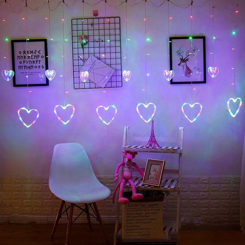 Skanto | Hjerteformede LED Gardinlys – 3,5M Fe Garland for Valentinsdag, Bryllup, Jul og Soverom Festdekor (220V/110V)