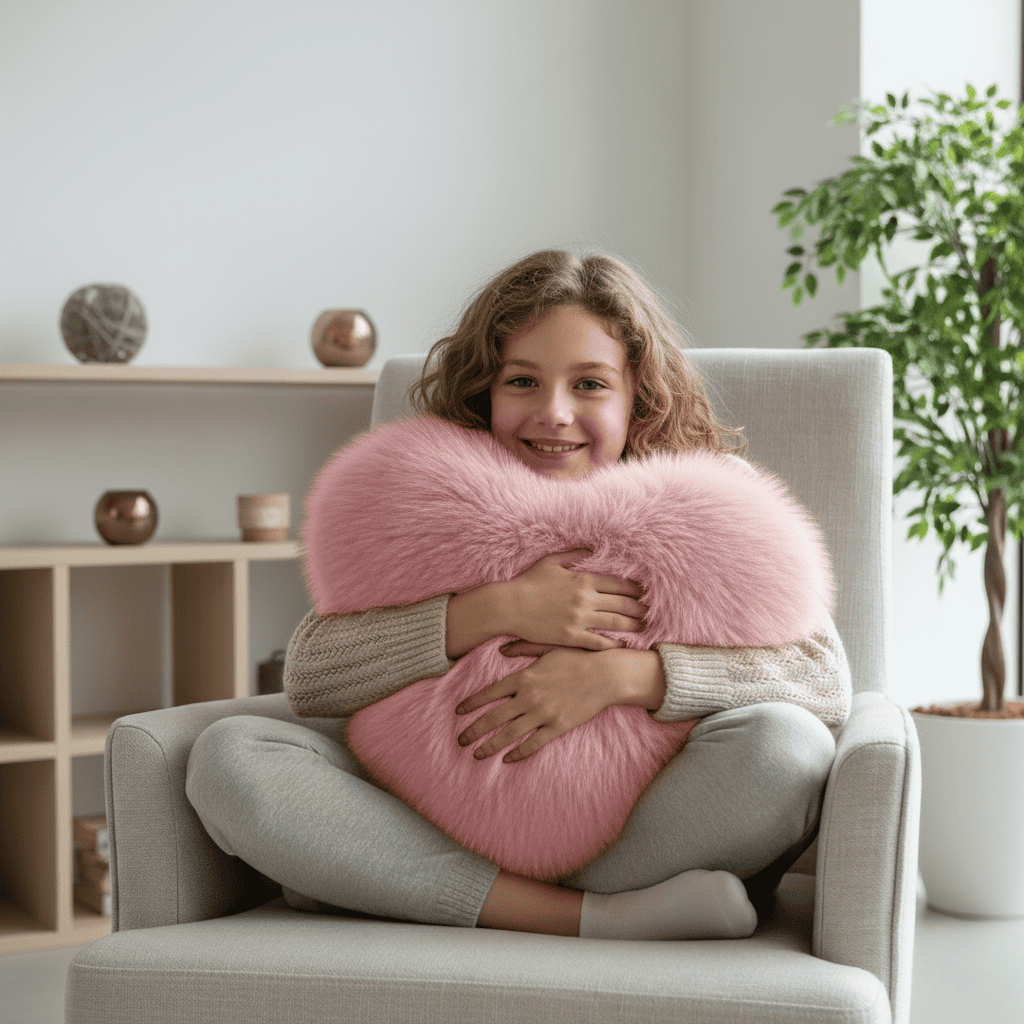 Norvo | HEARTLUX – Myk Faux Fur Hjertepute for Moderne Hjem Dekor
