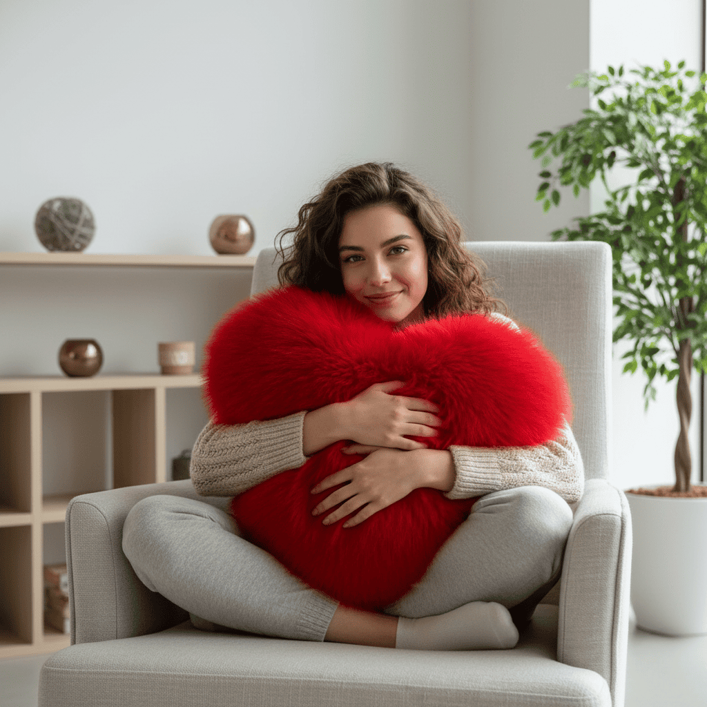 Norvo | HEARTLUX – Myk Faux Fur Hjertepute for Moderne Hjem Dekor