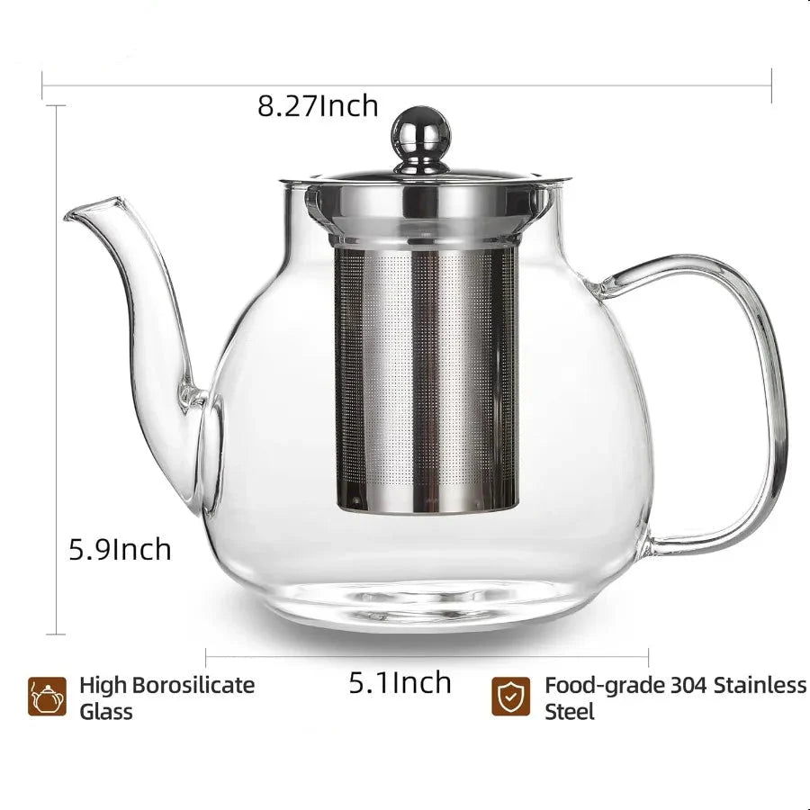 Varmebestandig borosilikatglass tekjele i rustfritt stål med infuser | Skanto