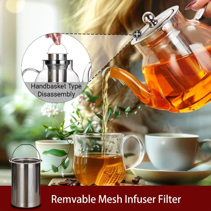 Varmebestandig borosilikatglass tekjele i rustfritt stål med infuser | Skanto