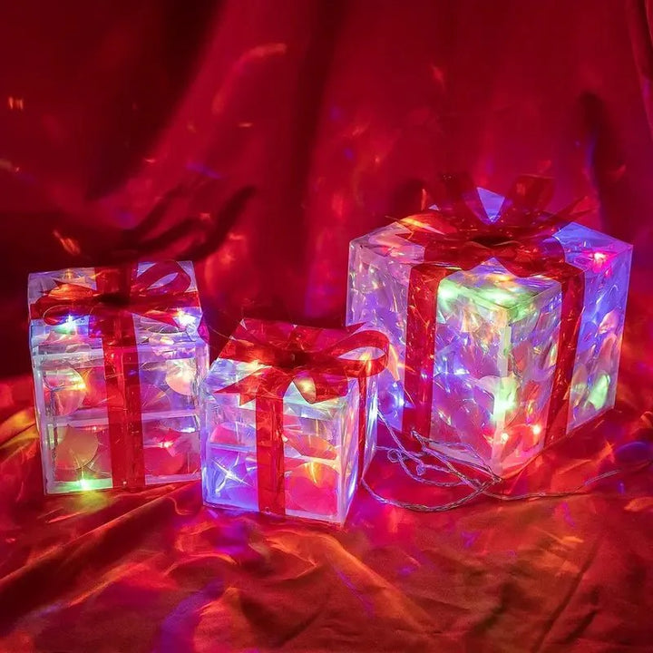 Skanto | Luminous gifts - sett med 3 opplyste bokser - juledekorasjon for innendørs og utendørs