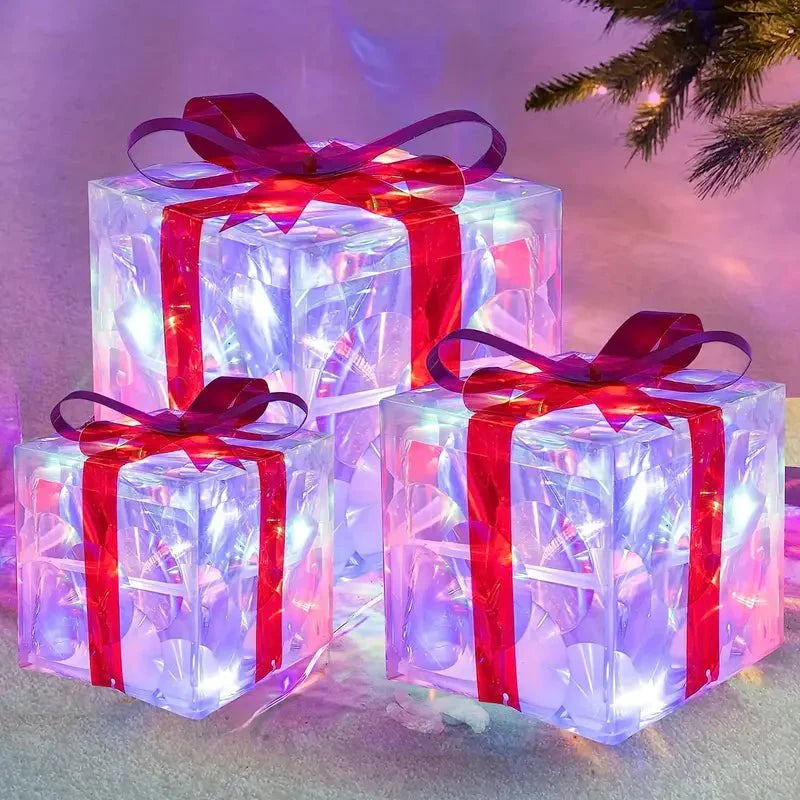 Skanto | Luminous gifts - sett med 3 opplyste bokser - juledekorasjon for innendørs og utendørs