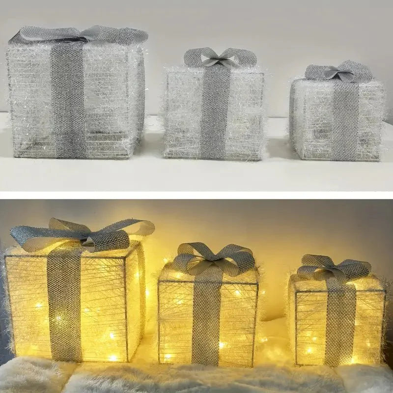Skanto | Luminous gifts - sett med 3 opplyste bokser - juledekorasjon for innendørs og utendørs