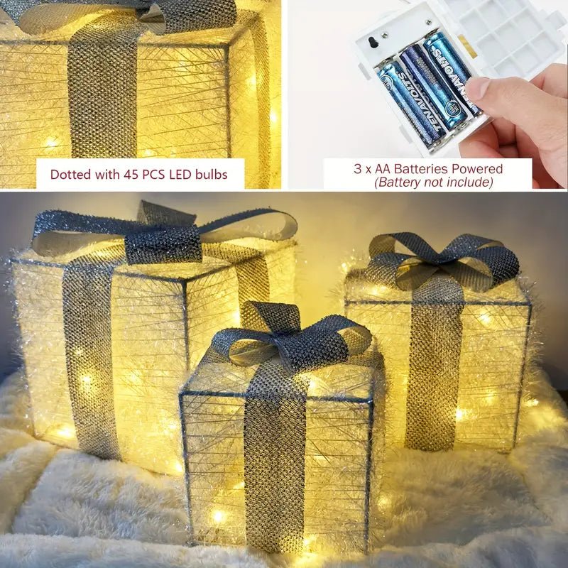 Skanto | Luminous gifts - sett med 3 opplyste bokser - juledekorasjon for innendørs og utendørs