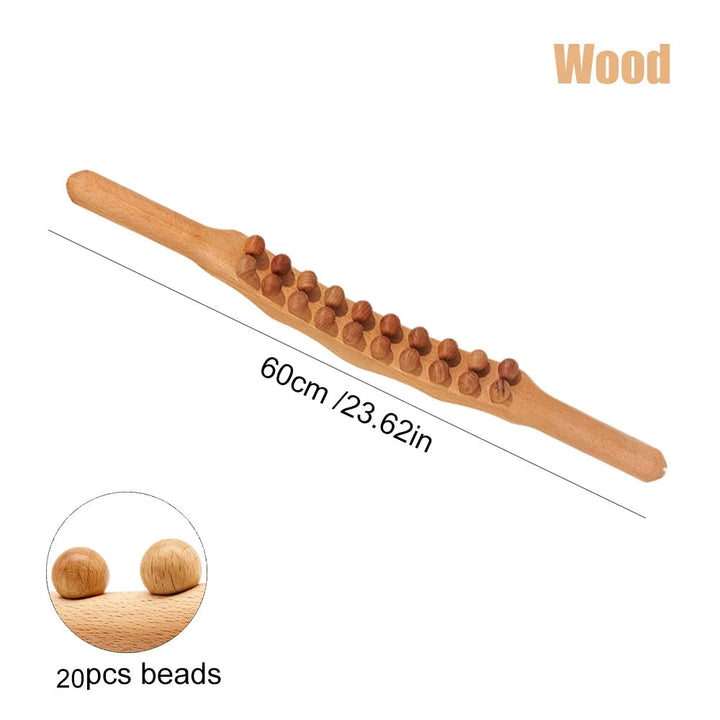 WoodRelax Gua Sha Massasje Stick – 60 cm massasjeverktøy laget av naturlig tre for dyp muskelavslapping | Skanto