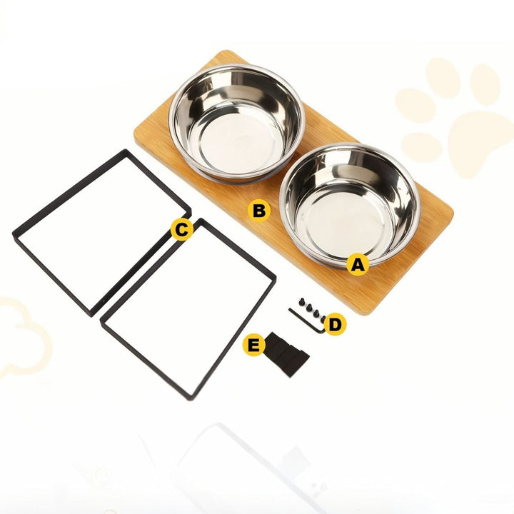 Hevet Dog Food Bowl – Bambusstativ med avtakbare rustfrie stålskåler | Skanto