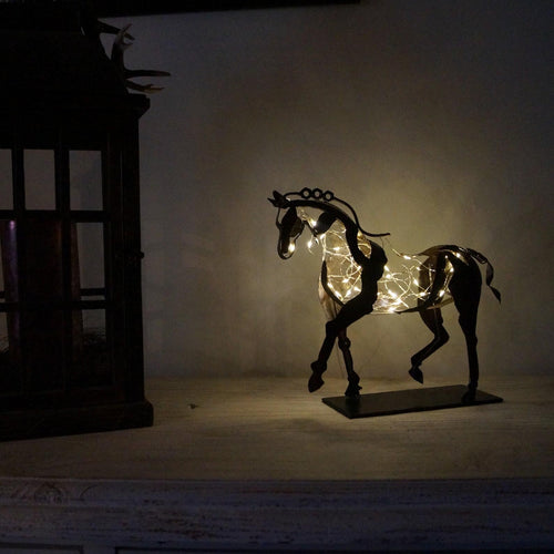 RustGlow - Abstrakt Rust Hest Skulptur med LED Lys Bolle