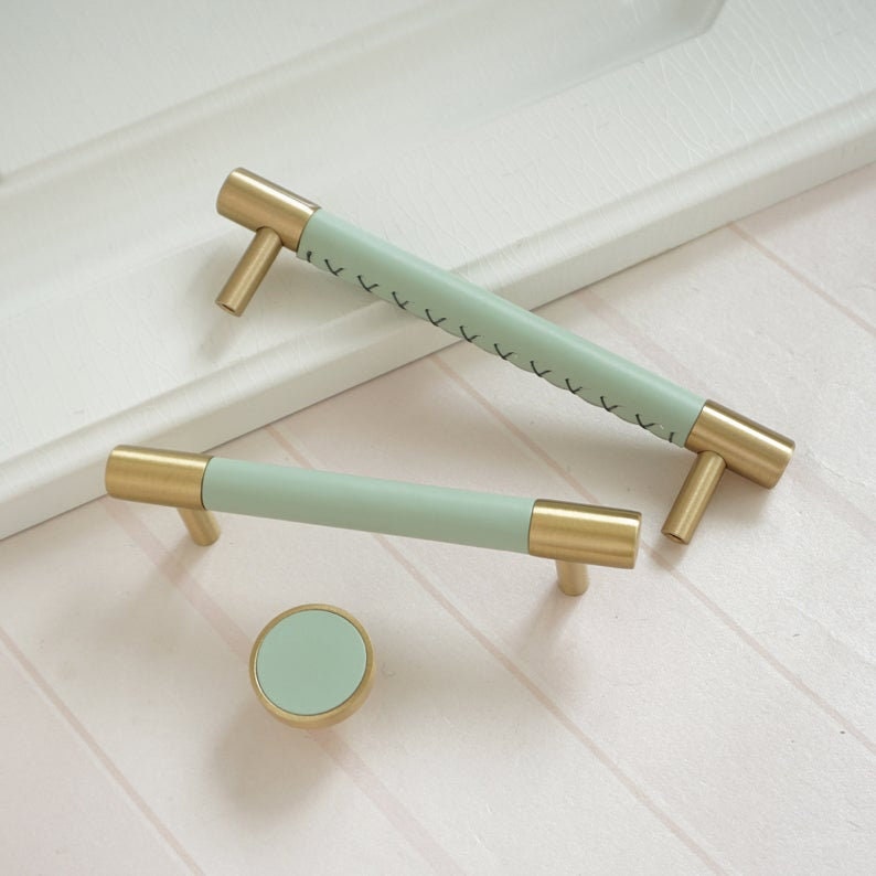 Norvo | Messing Solid Lær Håndlagde Kabinett Håndtak Skuffinnsatser