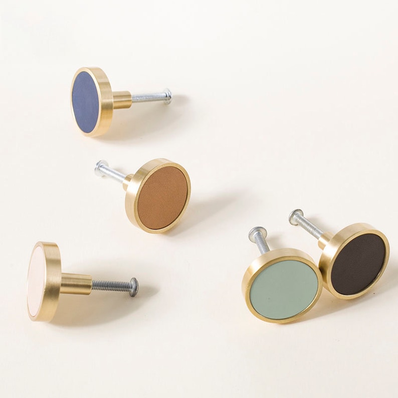 Norvo | Messing Solid Lær Håndlagde Kabinett Håndtak Skuffinnsatser