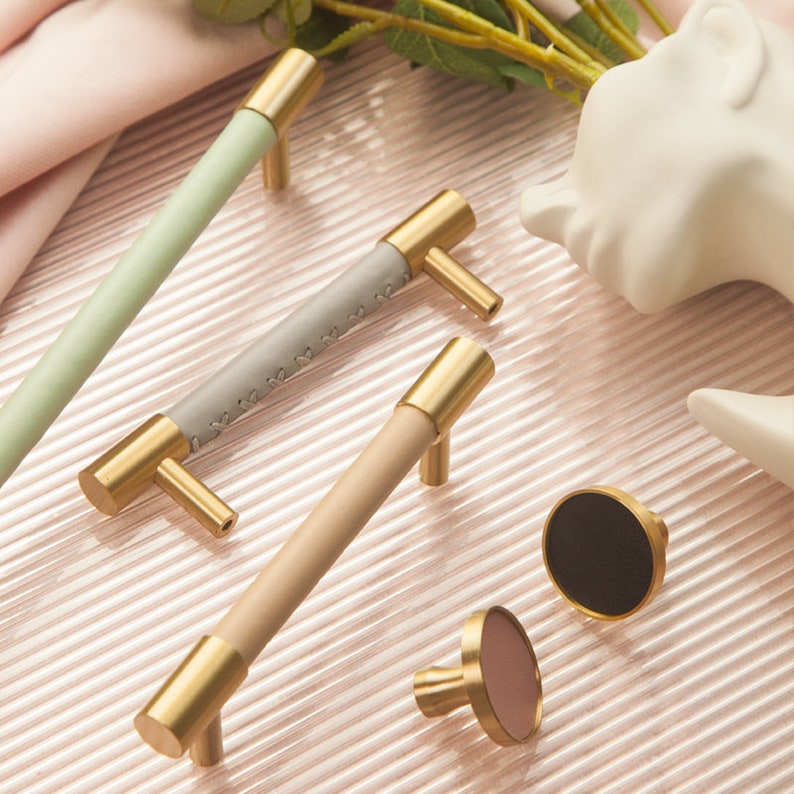 Norvo | Messing Solid Lær Håndlagde Kabinett Håndtak Skuffinnsatser