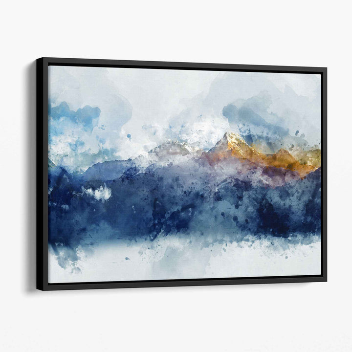 Abstrakt veggkunst med blå og gule fjell (lerretsbilde)