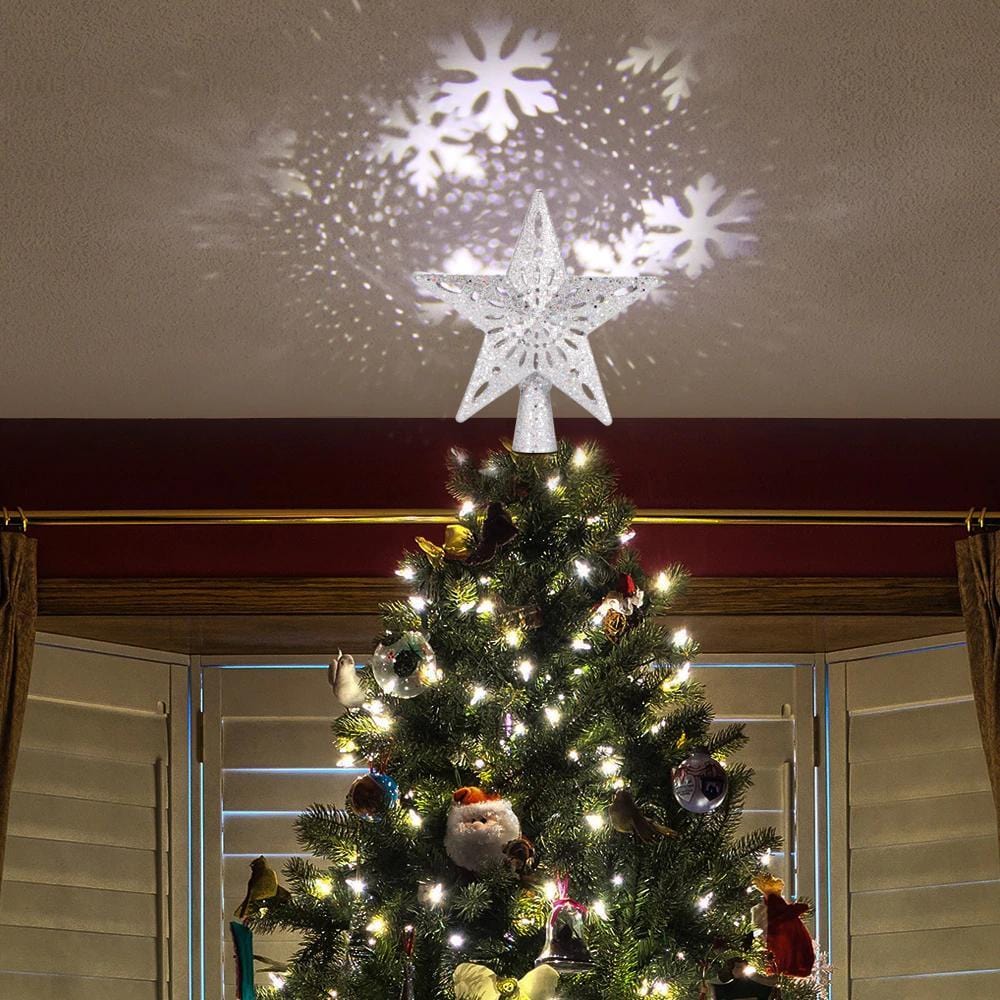 Skanto | LED Snøflake Juletreetopp | Magisk Lys og Roterende Effekt | PVC