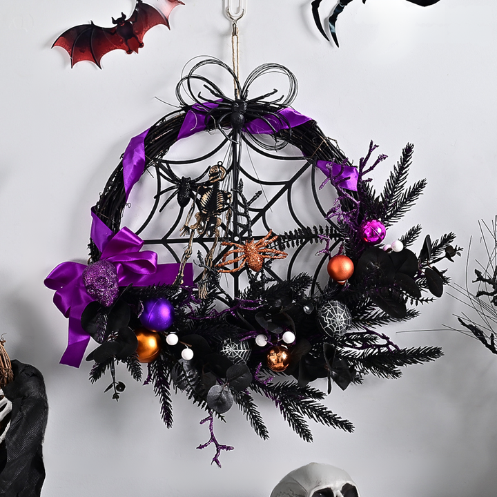 Skanto | Halloween Gothic Floral Spiderweb Krans | Spooky Dørdekor