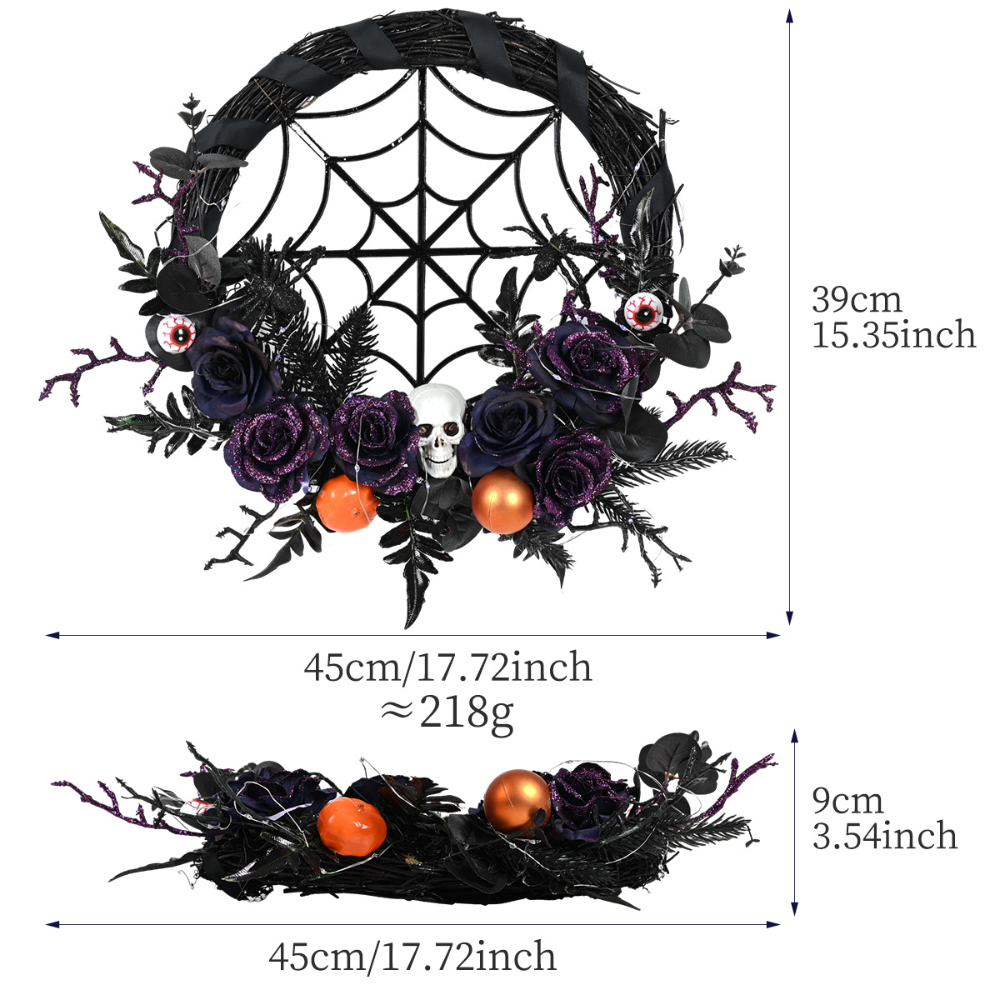 Skanto | Halloween Gothic Floral Spiderweb Krans | Spooky Dørdekor