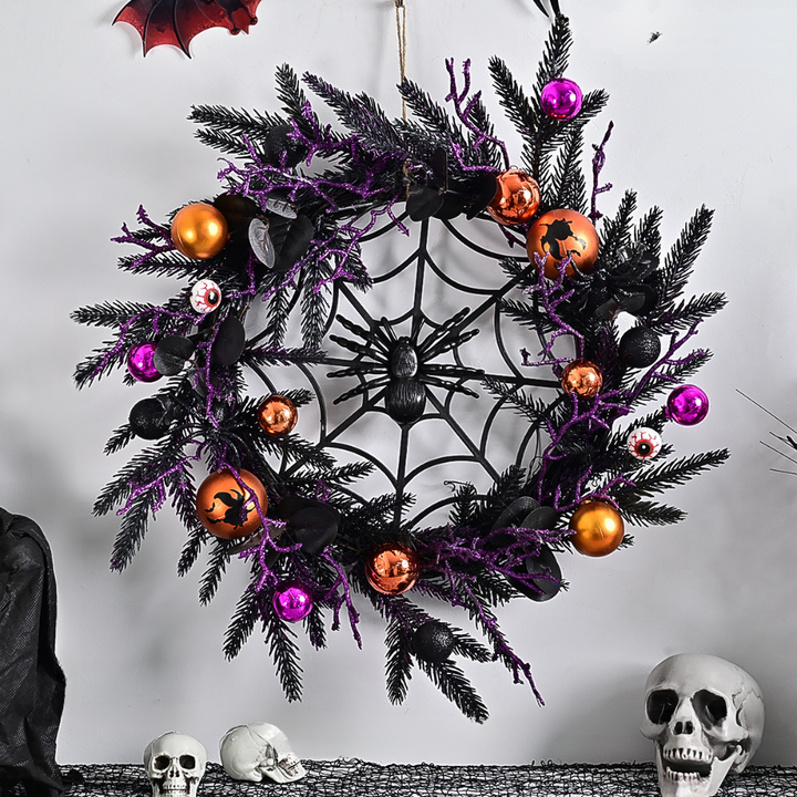 Skanto | Halloween Gothic Floral Spiderweb Krans | Spooky Dørdekor
